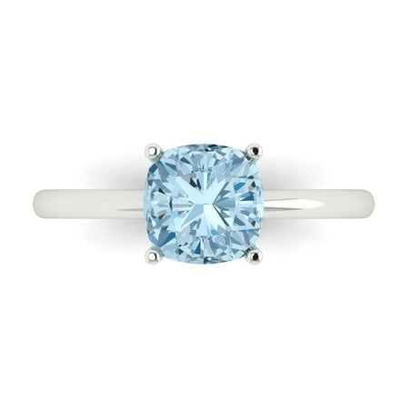 Clara Pucci 14K White Gold 2ct SwissBlueTopaz Solitaire Ring for Women