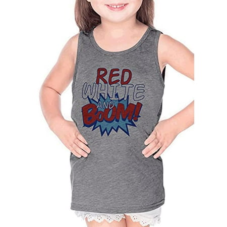 

7 ate 9 Apparel Kids 4th of July Red White Boom Fireworks Grey Tank Top