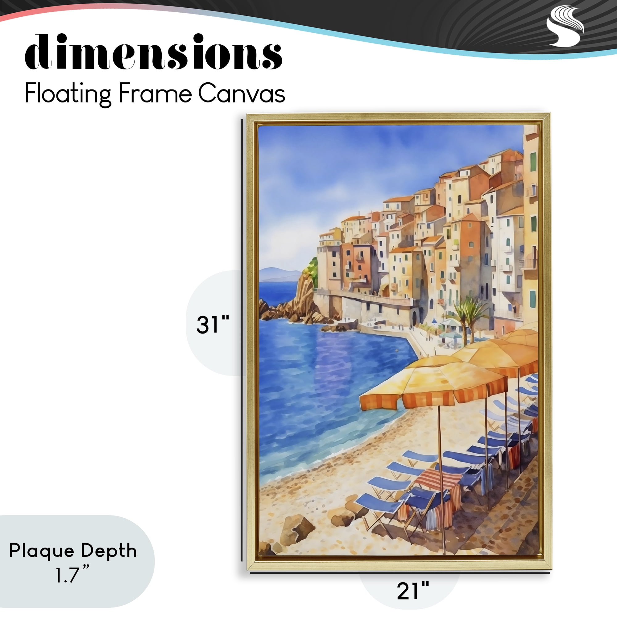 Stupell Industries Beach Lounging on Mediterranean Shore Gold Framed Floater Canvas Wall Art, design by Creative Studio