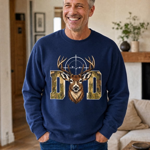 Jollimate Deer Hunting Dad Sweatshirt, Camo Buck Graphic Crewneck Pullover, Gift For Men