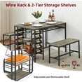 thumbnail image 4 of Garvee Dining Table Set for 4 with 2 Benches, Rectangular Kitchen Table with Wine Rack and 2-Tier Storage Shelf, Space-Saving Dining Room Table for Small Apartment, Grey, 4 of 7