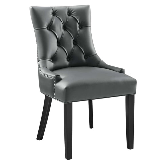 Maklaine Solid Wood and Tufted Vegan Leather Dining Chair in Gray
