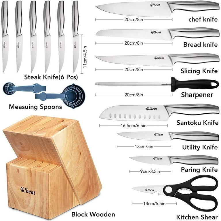 Set, 17 Piece Dishwasher Safe Kitchen Knife Set with Block Super