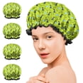 thumbnail image 7 of Shower Caps,BrightGreen Cartoon Dinosaurs Leaves Pattern Waterproof Shower Cap for Women 4 Pieces,Double Reusable Hair Cover for Shower PEVA Elastic Stretch Hem, 7 of 7