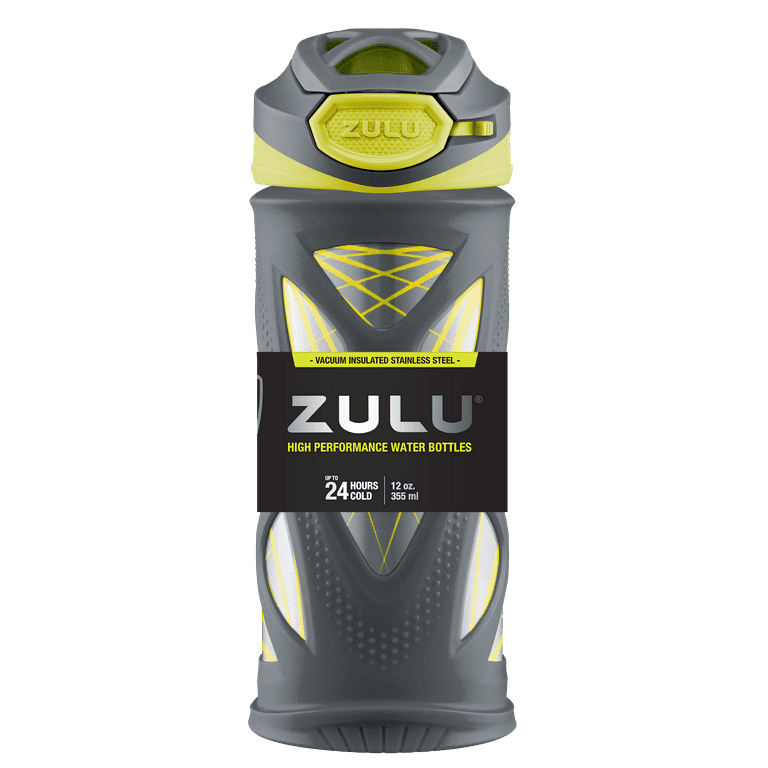 Zulu Echo 12 fl oz Kids Stainless Steel Insulated Water Bottle, Dark Grey/Yellow, Gray