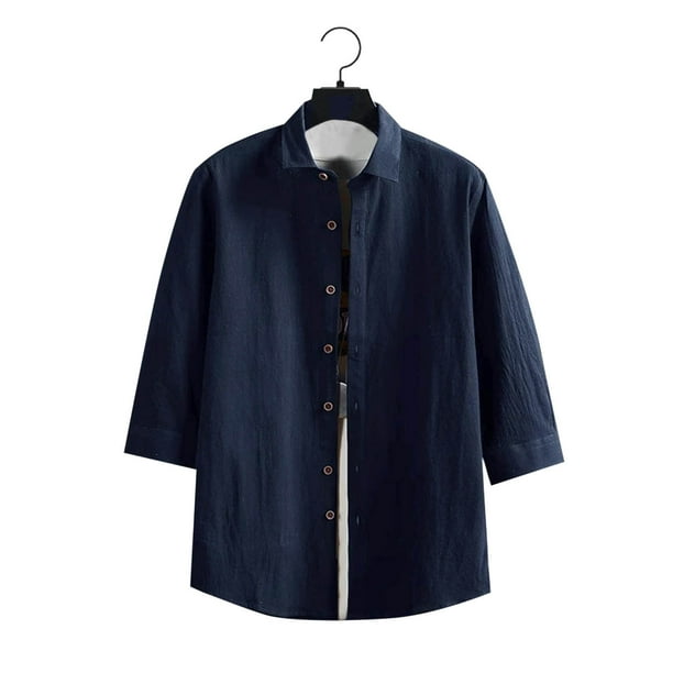 pstuiky camisetas para hombre, Camisa informal de manga corta con cuello alto y botones para hombre, color liso ropa de hombre l