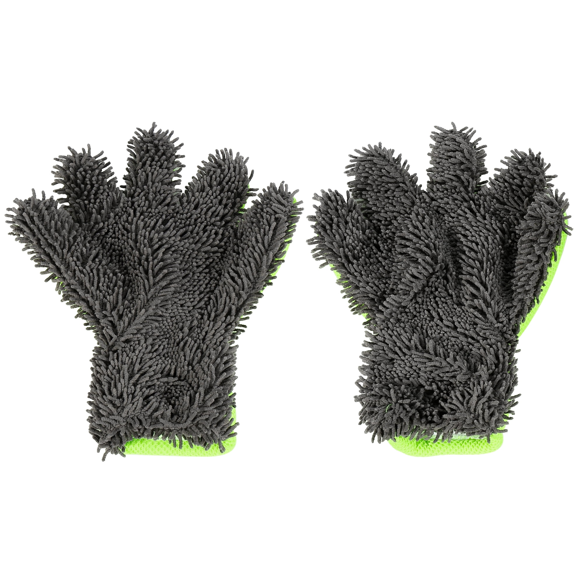 Pair Green Gray Car Wash Mitt Microfiber Five Finger Glove Double Sided Dirt Washing Tool Absorbent
