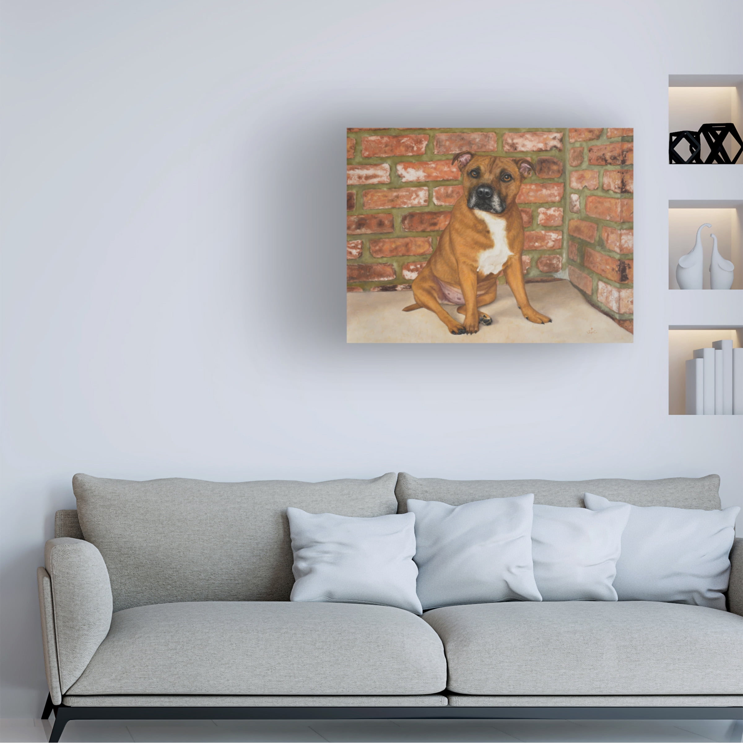 Steve Crockett 'Pet Portrait Of Troy The Staffordshire Bull Terrier' Canvas Art