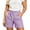 Purple, variant on Womens Vertical Stripe Elastic High Waist Cuffed Hem Casual Shorts Dual Side Inset Hand Pockets Soft Lightweight Woven Loose Fit Everyday Summer Short Bottoms