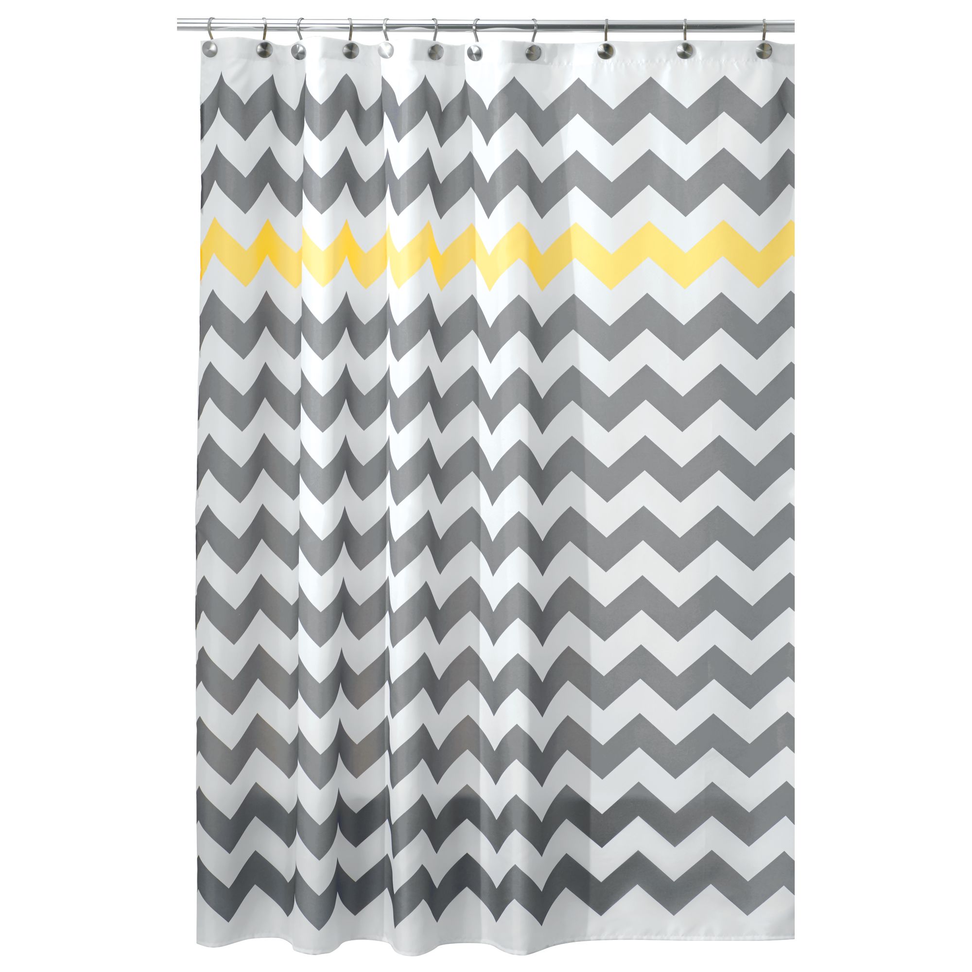iDesign Chevron Fabric Shower Curtain, Stall 54" x 78", Gray/Yellow