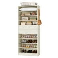 thumbnail image 5 of Homieasy 10-Tier Shoe Cabinet with 2 Drawers, 65cm Width Freestanding Closet Organizer with Adjustable Storage Shelves & Side Hooks –for Entryway, Bedroom, Living Room,White Oak, 5 of 8