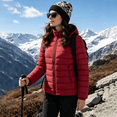 thumbnail image 4 of Winter Coat Women Long-Sleeve Water-Resistant Puffer Jacket with Hooded, Burgundy S, 4 of 8