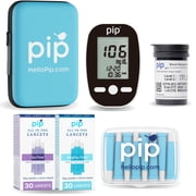 Pip V1 Blood Glucose Monitor Kit with Preloaded Safety Lancets, 50 Test Strips, & Travel Case