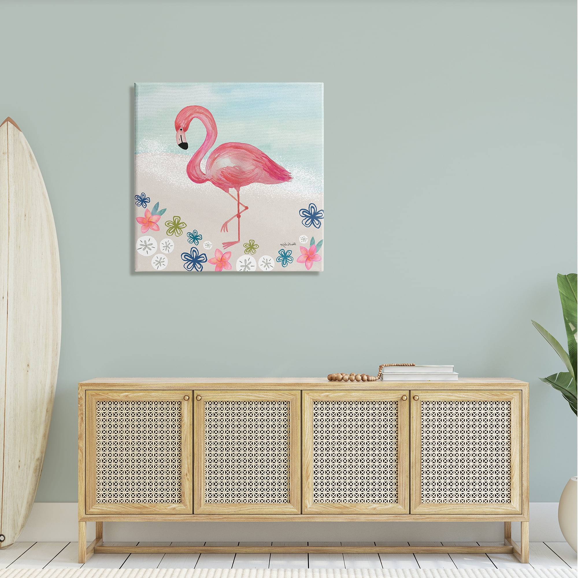 Stupell Industries Flamingo Among Sand Dollars Flowers Beach Shore Canvas Wall Art, 30 x 30, Design by Katie Doucette