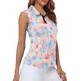 thumbnail image 6 of Trendfront Womens Sleeveless Polo Shirt Tropical Hibiscus Floral Print Quarter Zip Collared Golf Performance Sport Tops, 6 of 6