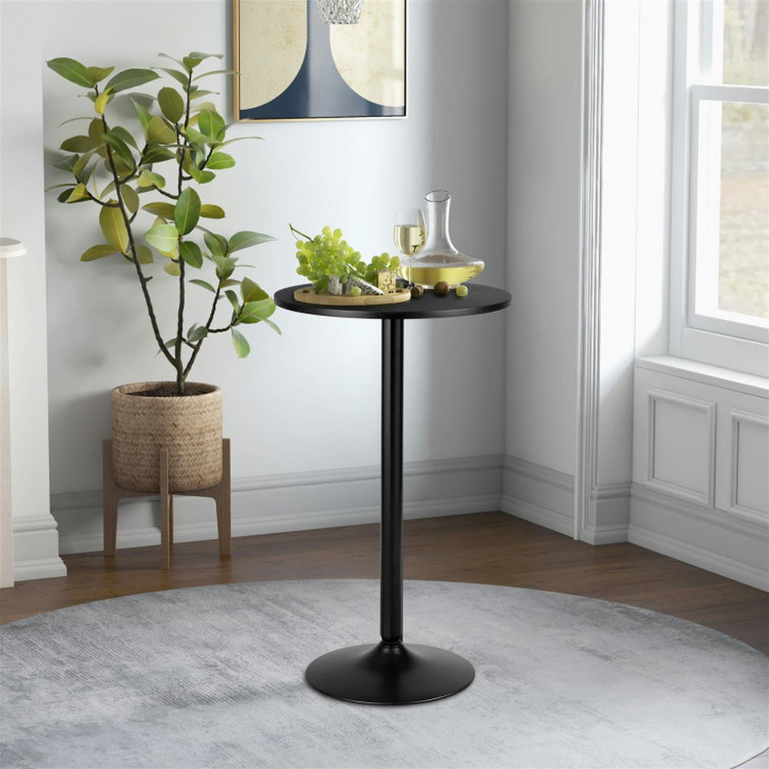 Demi Bonn 24" Modern Style Round Cocktail Table with Metal Base and MDF Top, for Kitchen, Dining Room, Dinette, Breakfast Nook, Black