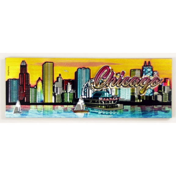 Chicago Illinois Color Skyline Foil Magnet 5" X 1.75" x 0.125"