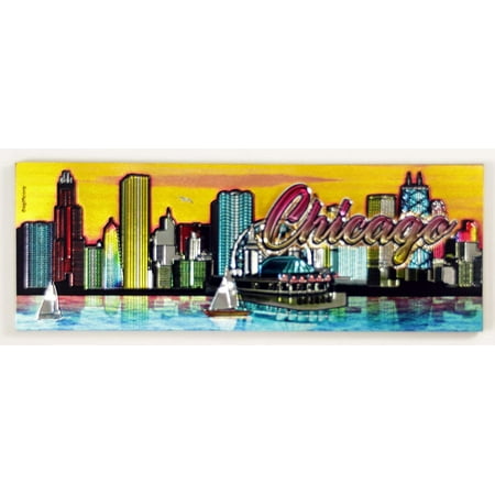 

Chicago Illinois Color Skyline Foil Magnet 5 X 1.75 x 0.125