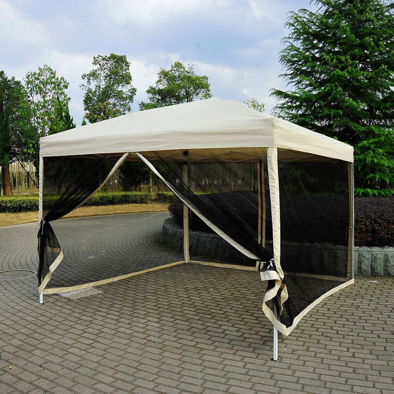 Outdoor 1039 X 1039 Easy Pop Up Canopy Tent With Mesh Side Walls Tan
