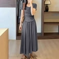 thumbnail image 5 of Hvot&aat Women's Boho Solid Color Skirt Pleated A-Line Flowy Swing Maxi Long Skirt Elastic High Waisted Skirts, 5 of 7
