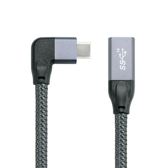FVH Left Right Angled USB-C USB 3.1 Type C Male to Female Extension Data Cable with Sleeve for Laptop