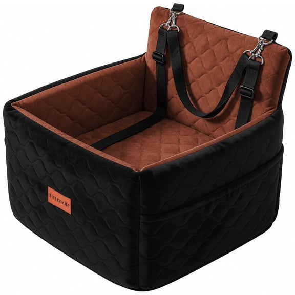 DOMIPET Dog Car Seat for Small/Medium Dogs Up to 35lbs, Elevated Cushion Memory Foam Pet Booster Seat,Travel Safety Per Car Bed with Washable Removable Cover, Storage 2 Pockets