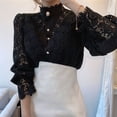 thumbnail image 6 of Women Elegant Lace Trim Shirts Casual Victorian Blouse Long Sleeve Button Down Tops Black L, 6 of 8