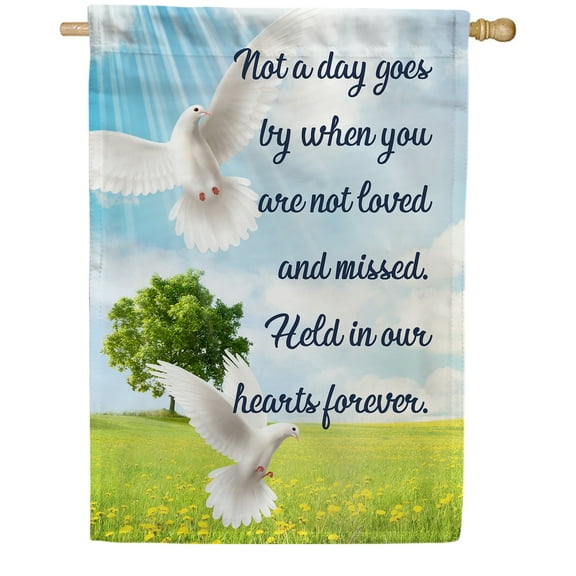 America Forever House Flag - Loved and Missed, Cemetery Memorial Religious Bereavement Double Sided 28" x 40" Decor, Seasonal Yard Outdoor Decorative Flag
