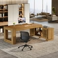 thumbnail image 4 of Tribesigns 63" L-Shaped Computer Desk with Storage Cabinets and 2-Tier Shelf, Mid-Century Modern Large Executive Table Workstation for Home Office, Brown, 4 of 8