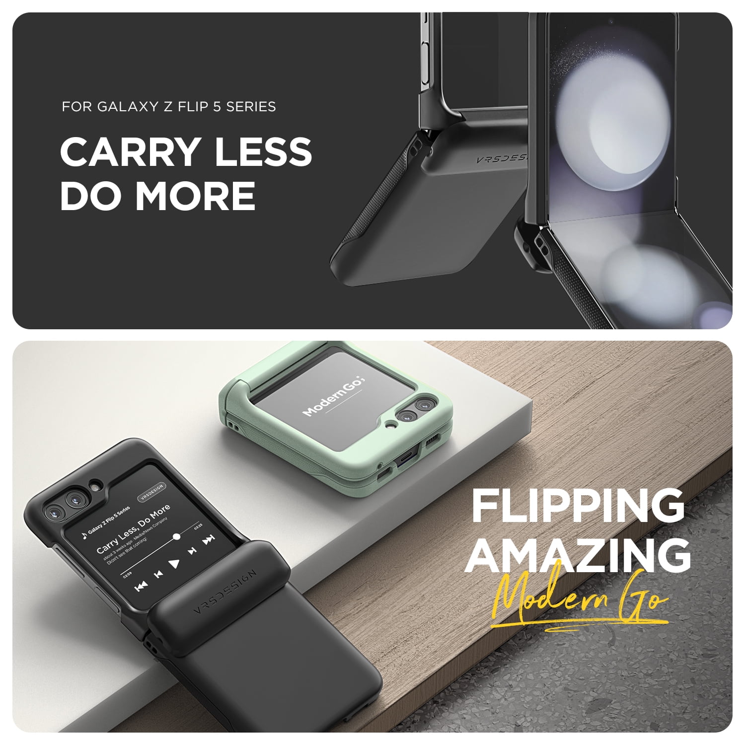 VRS Design for Galaxy Z Flip 5 5G Phone Case VRS [Terra Guard Modern GO]w/ Hinge Protection-CLEAR