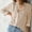 Khaki, variant on AOOCHASLIY Spring Saving Women Casual Fashion Sleeve Turndown Collar Button Print Blouses T-shirt