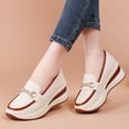 thumbnail image 3 of Women's Slip On Platform Wedge Loafers Lightweight Leather Wide Toe Box Tennis Shoes Comfortable Walking Sneakers Brown Size 8.5, 3 of 5