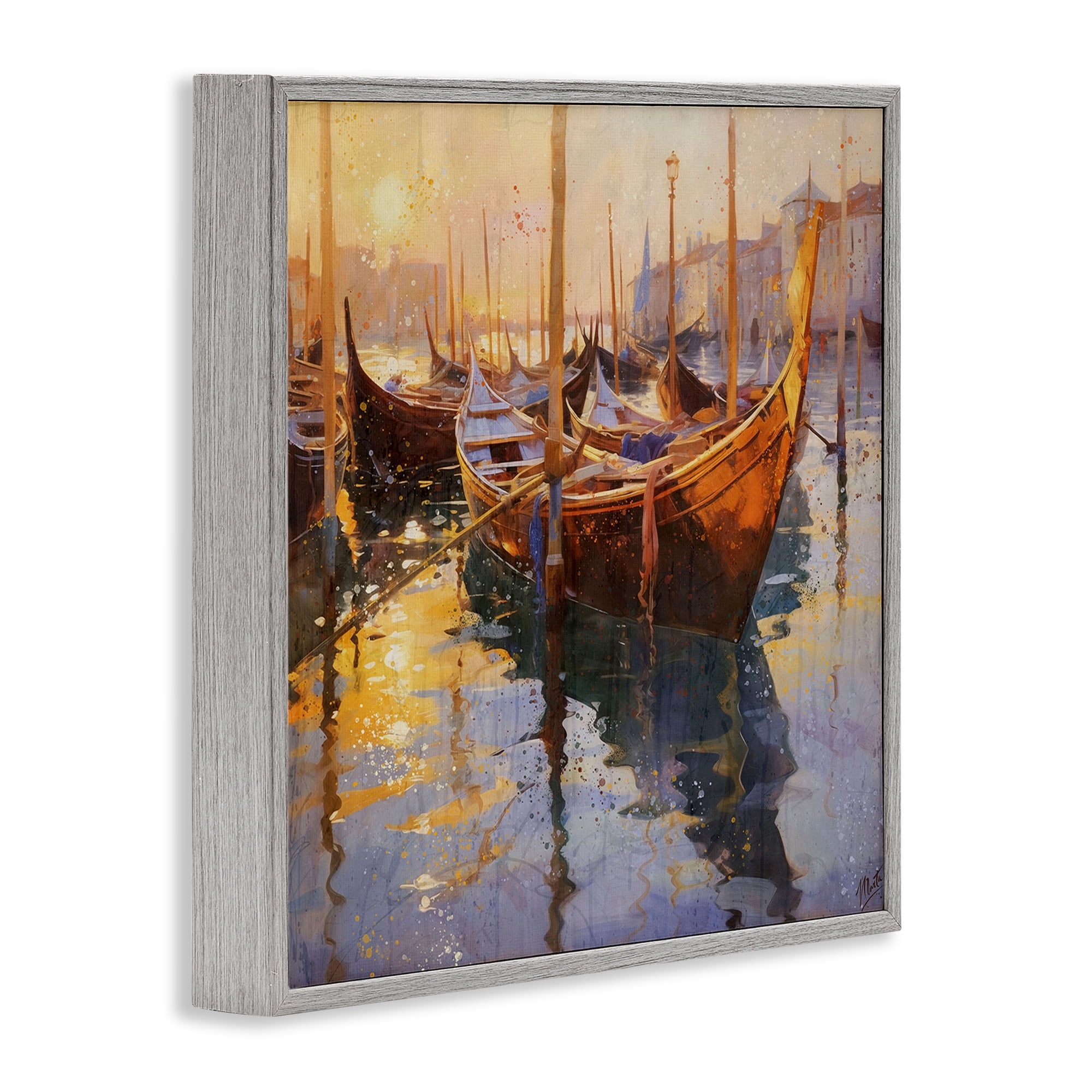 Stupell Industries Venetian Gondolas in Golden Light Gray Framed Giclee Art, design by Marta Wiley
