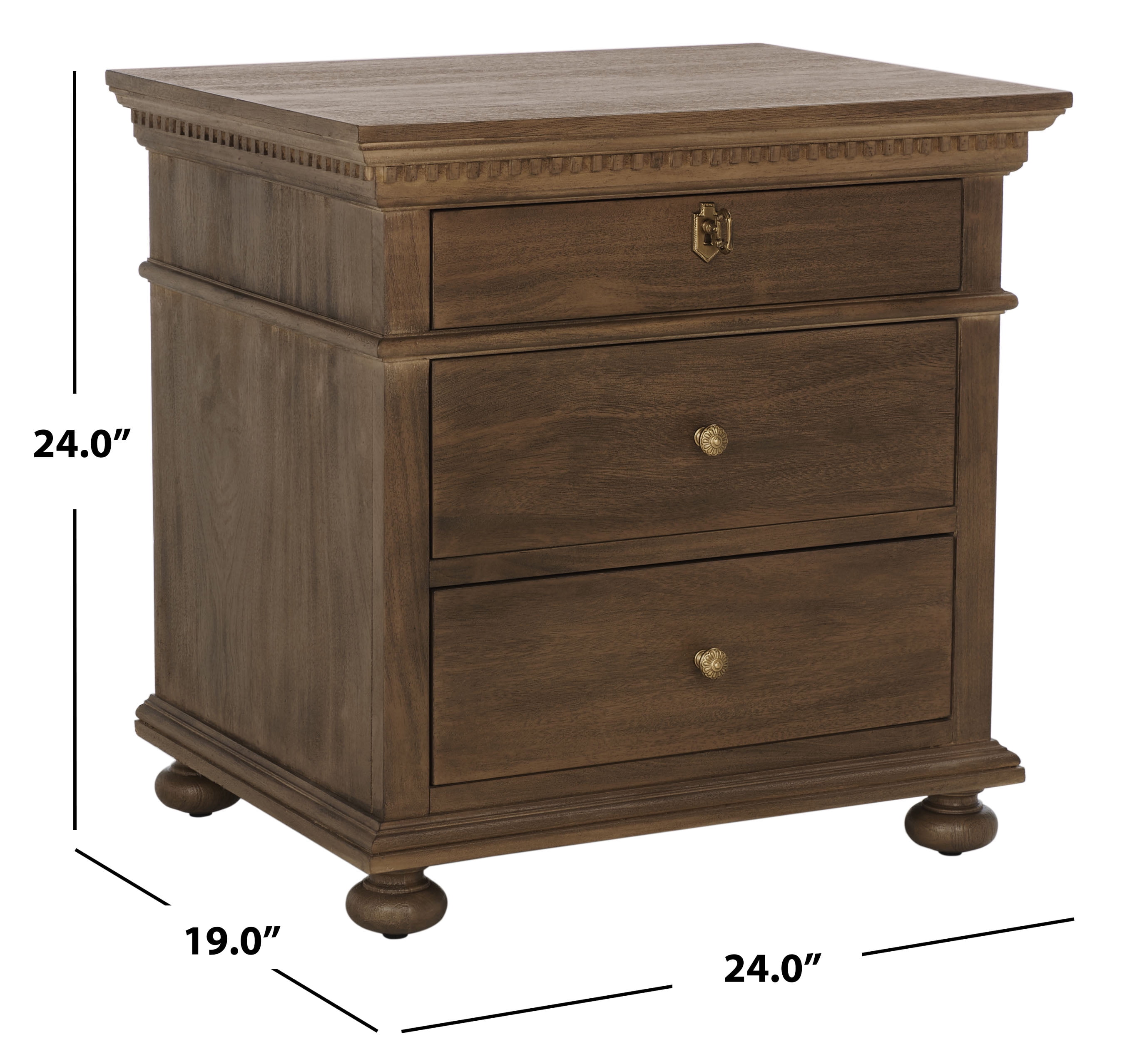SAFAVIEH Couture Allisyn Glam Nightstand with 3 Drawers, Brown