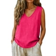thumbnail image 5 of Pink Tank Tops for Women Cotton Linen Tank Tops Causal V Neck Sleeveless Tshirts Blouse Loose Fit Shirt on Sale, 5 of 5