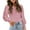 Pink, variant on HAiming Women's Spring Tops Solid Color Puff Long Sleeve Round Neck Button Decor Shirts Loose Casual Pullover Blouse