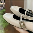 thumbnail image 3 of Women's Classic Leather Square Toe Flat Mary Jane Shoes Fashion Slip On Buckle Casual Ballet Shoes Comfortable Closed Toe Office Work Dress Shoes, 3 of 17