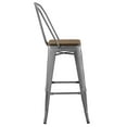 thumbnail image 3 of Industrial Country Cottage Farm Beach House Bar Pub and Dining Kitchen Bar Side Stool Chair, Metal Steel Wood, Silver, 3 of 5