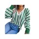 thumbnail image 2 of Jersey Para Mujer De Manga Larga Con Cuello En V Y Cordones A Rayas Para Uso Diario Informal XBTCLXEBCO Verde;S, 2 of 6