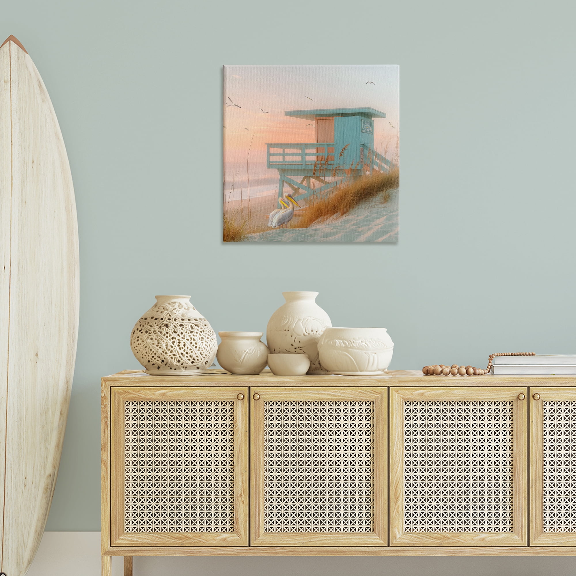 Stupell Industries Coastal Charm Beach Hut Coastal Painting Gallery Wrapped Canvas Art Print Wall Art, 30 x 30