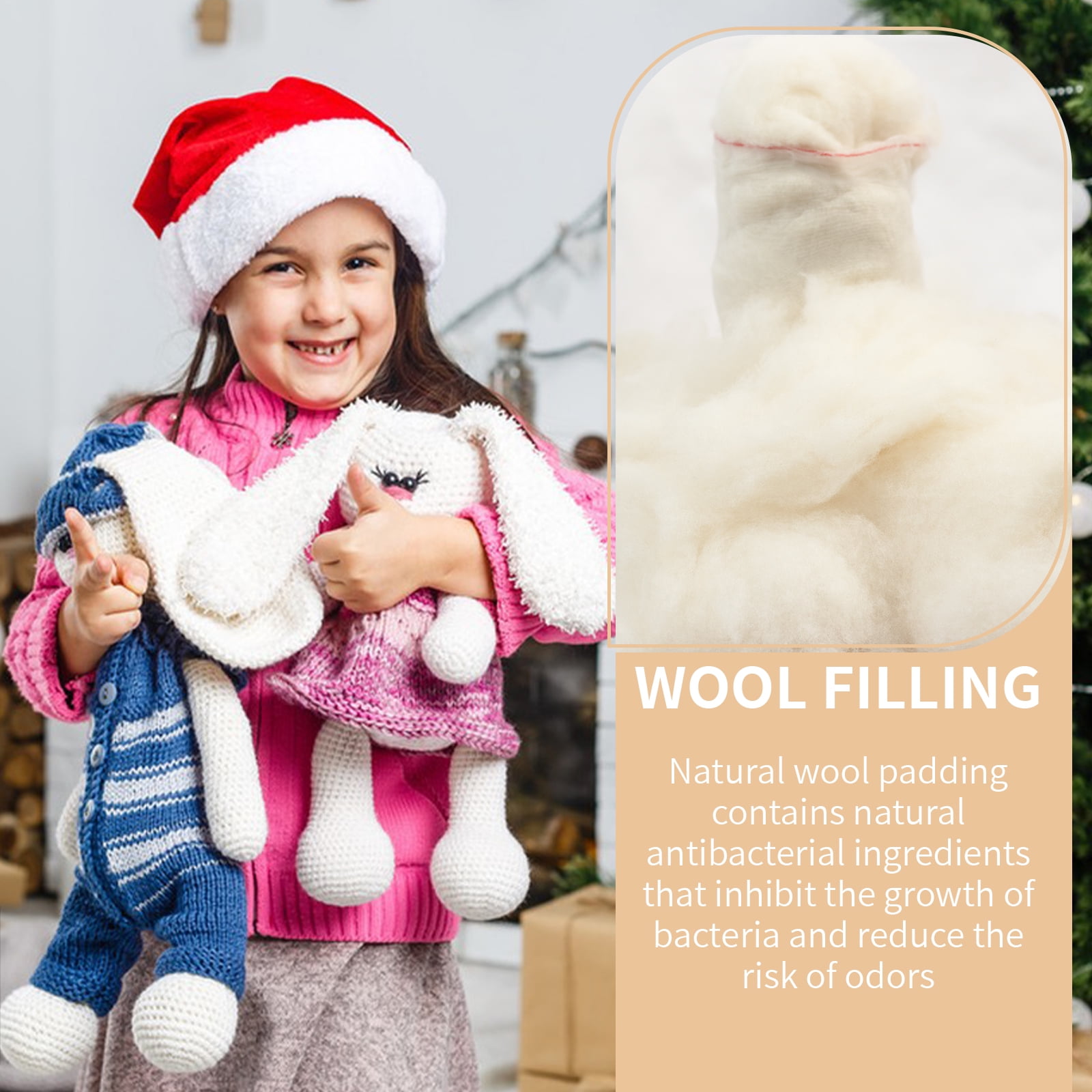 Natural Organic Wool Stuffing for Stuffed Animals, Hypoallergenic Premium Wool Batting Filler for Pillows, Cushions, Needle Felting, Baby Toys Super Clean & Pre-Washed Natural White