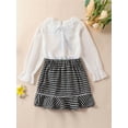 thumbnail image 3 of Bagilaanoe 2Pcs Little Girls Fall Clothes Skirt Set Toddler Long Sleeve Shirts Tops + Plaid Skirt 3T 4T 5T 6T 7T 8T Kids  Autumn Outfits, 3 of 9