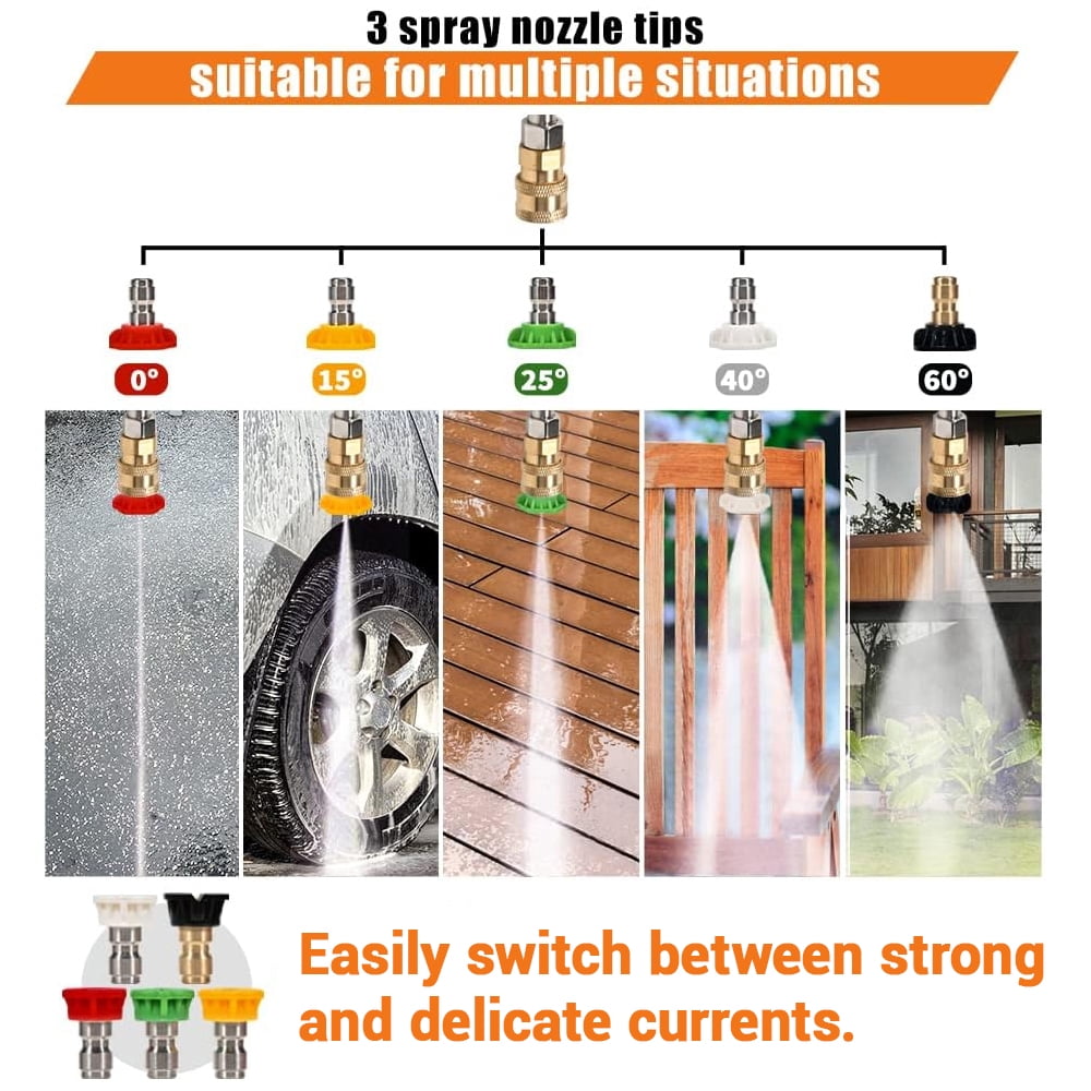Jet Nozzle High Pressure Hose Nozzle for Garden Hose Pressure Washer Wand Hydro Jet High Pressure Washer Tools Water Sprayer with 5 Different Water Hose Nozzles and Hose Quick Connectors