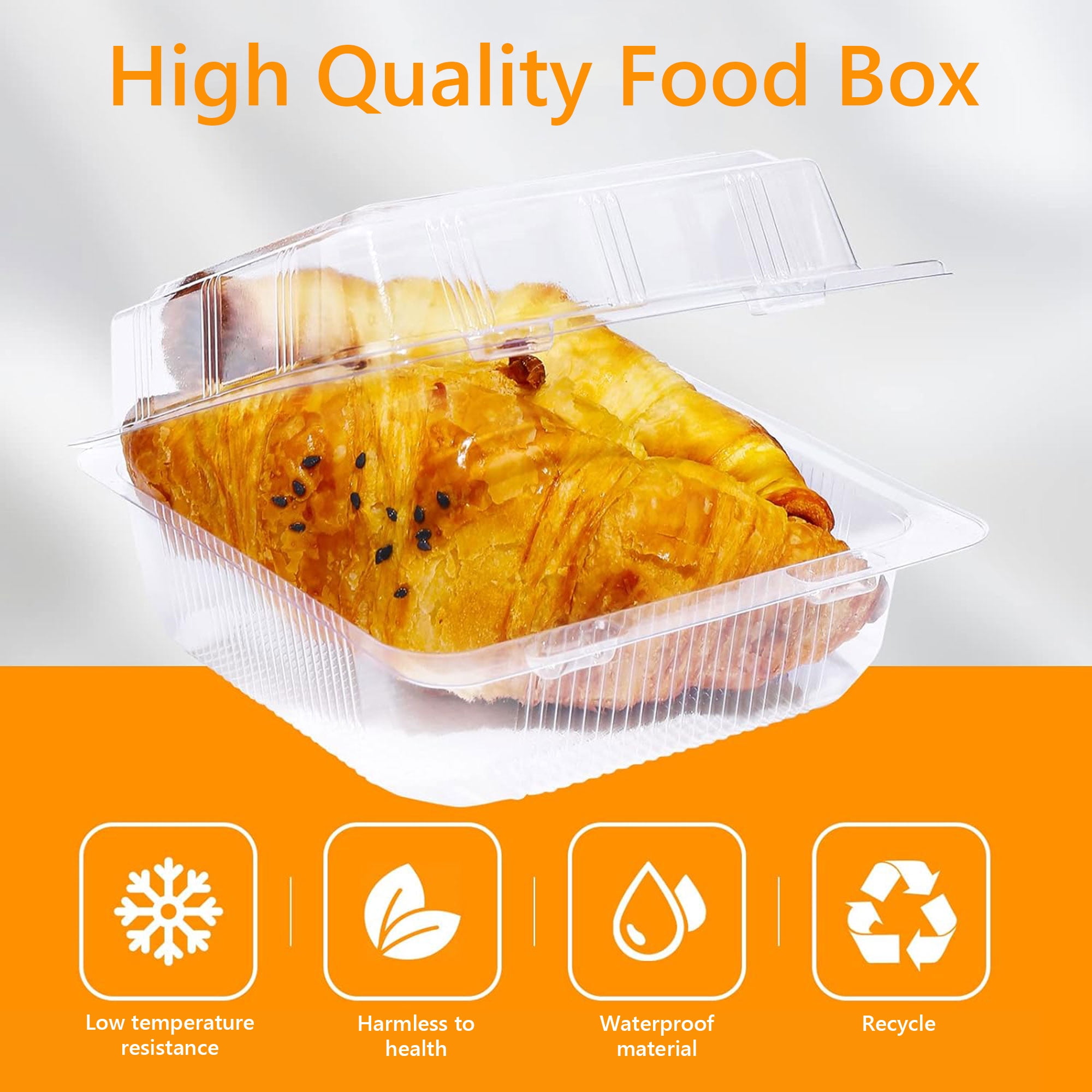 Tripumer 100 PCS Clear Plastic Food Containers Square Hinged Takeaway Containers Disposable Cake Containers with Lids Stackable Lunch Boxes Suitable for Salads Pasta Sandwiches Cookies