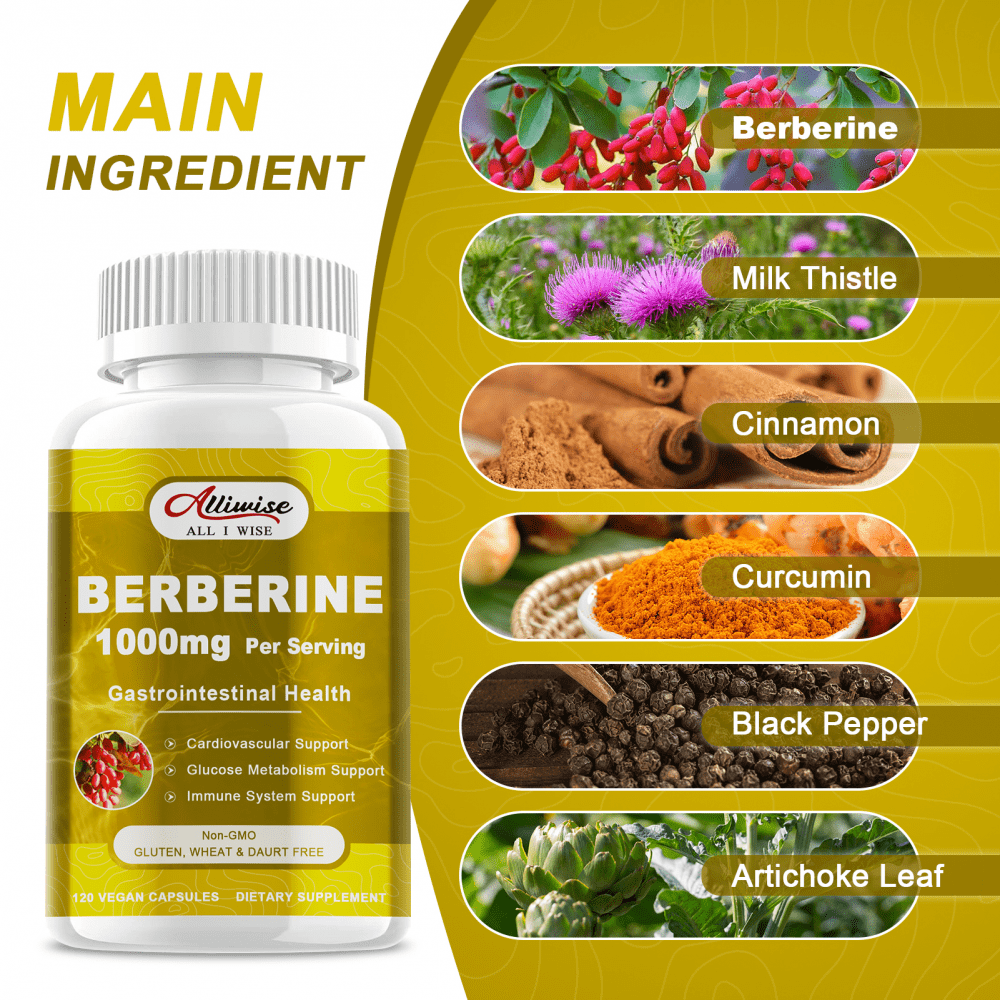 (2 Pack)Berberine Supplement - 1000mg Berberine with Ceylon Cinnamon, Milk Thistle & Turmeric Extract, Organic Herbal Formula Support Gastrointestinal Function, Cardiovascular & Glucose Metabolism