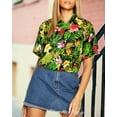 thumbnail image 4 of LA LEELA Button Down Shirt for Women Floral Beach Party Blouse Shirt Summer Short Sleeve Vacation Casual Hawaiian Shirts Blouses for Women S Tropical Floral, Black, 4 of 6