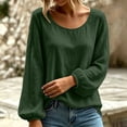 thumbnail image 4 of Admvng Top for Women Linen Cotton Long Sleeve Casual Round Neck Pullover Blouse, 4 of 7