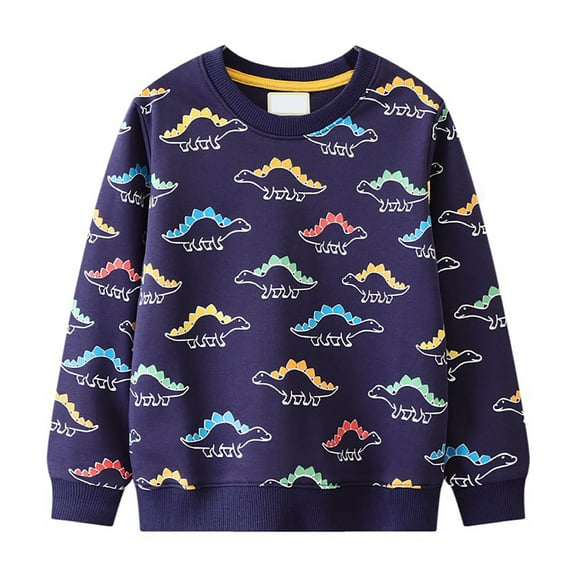 lnmuld Boys Long Sleeve Dinosaur Print Sweatshirt Soft Casual Pullover Top for Toddler Kids Comfortable Daily Wear Size:6-7 Years