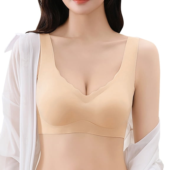 Outfmvch Sports Bras for Women No Underwire Bra Gym Bra Workout Tops for Women Everyday Bra Running Bra Scoop Neck Padded Wired Bras for Women Bra Top Bralettes for Women A2 Beige L