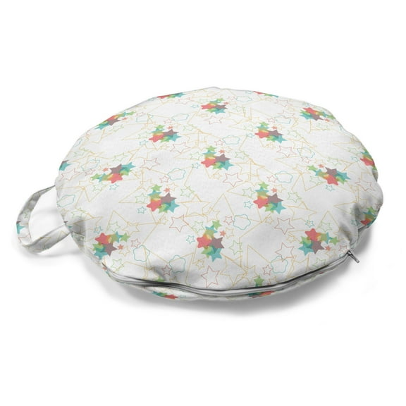 Christmas Round Floor Cushion with Handle, Colorful Geometric Stars in Dreamy Pastel Style Celebration Birthday Themes, Decorative Pillow for Living Room & Dorms, 18" Round, Multicolor, by Ambesonne